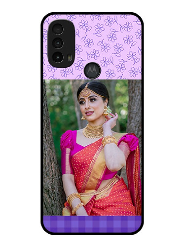 Custom Moto E40 Custom Metal Phone Case - Purple Floral Design