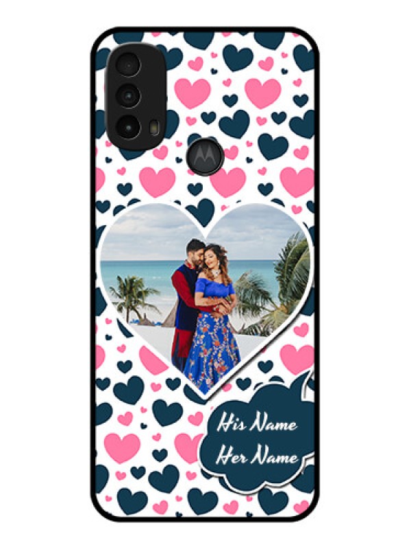 Custom Moto E40 Custom Metal Phone Case - Pink and Blue Heart Design
