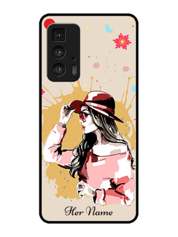 Custom Edge 20 Pro Custom Metal Phone Case - Women With Pink Hat Design