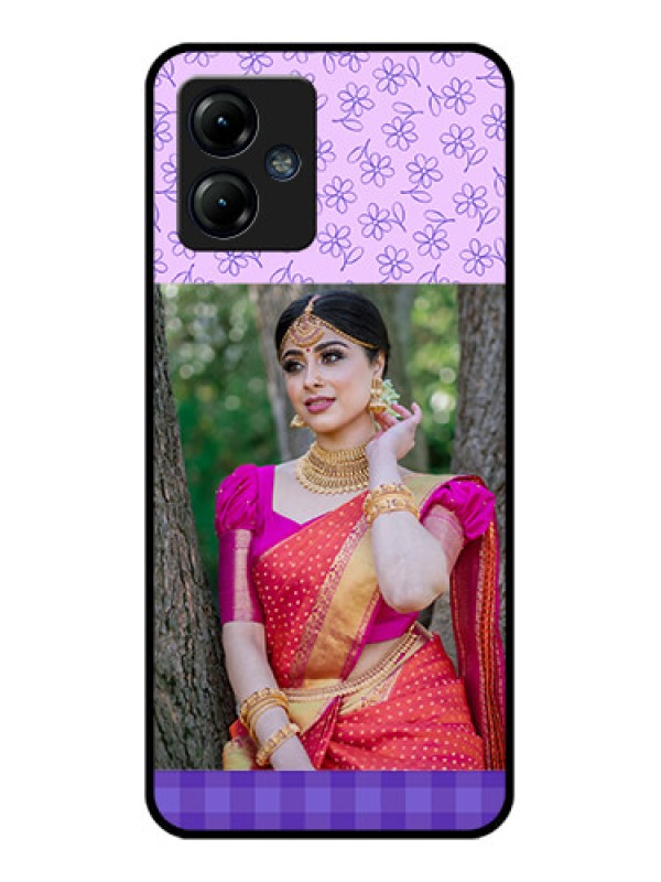 Custom Moto G14 Custom Metal Phone CasePurple Floral Design