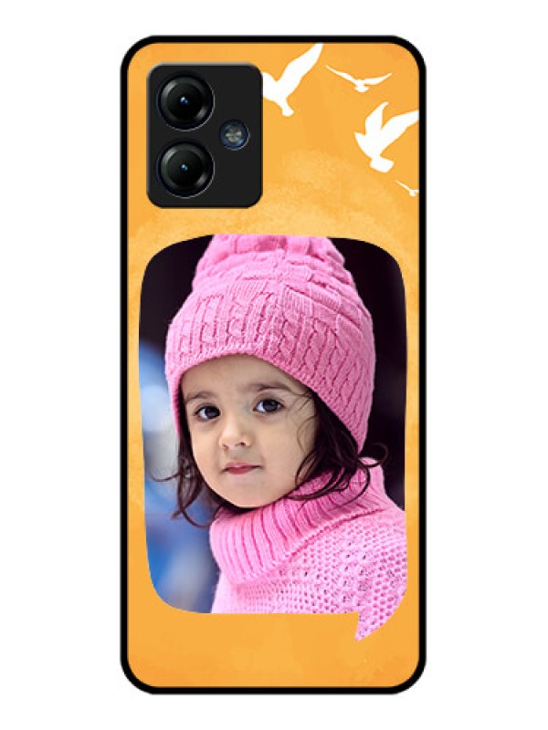 Custom Moto G14 Custom Metal Phone CaseWater Color Design With Bird Icons
