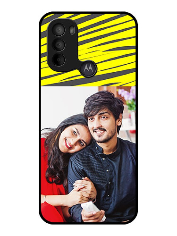 Custom Moto G31 Custom Metal Phone CaseYellow Abstract Design