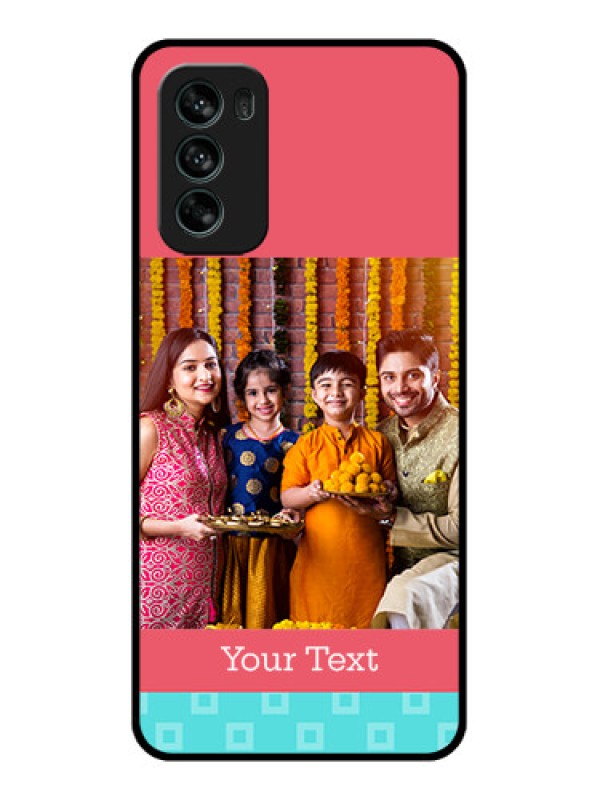Custom Moto G62 Custom Metal Phone CasePeach and Blue Color Design