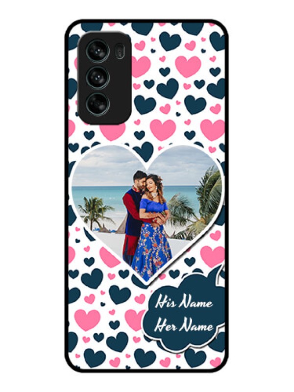 Custom Moto G62 Custom Metal Phone CasePink and Blue Heart Design