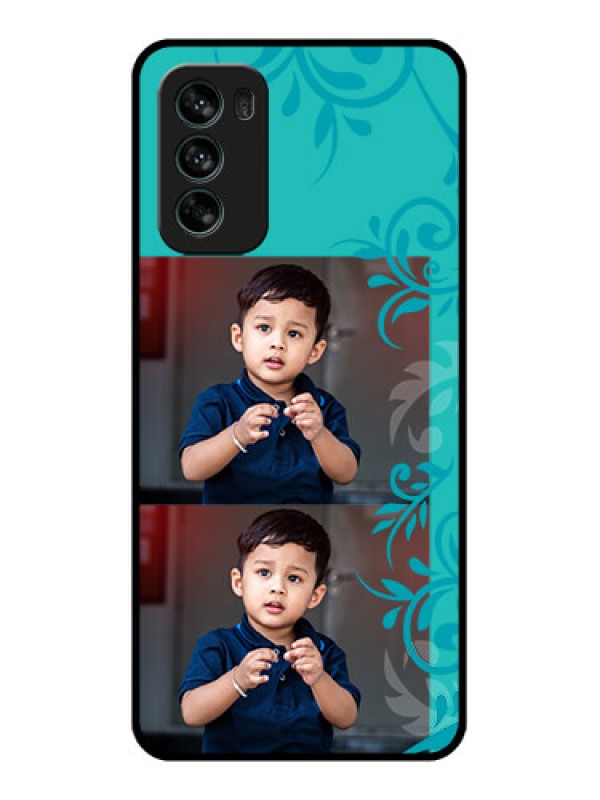Custom Moto G62 Custom Metal Phone CaseWith Photo And Green Floral Design