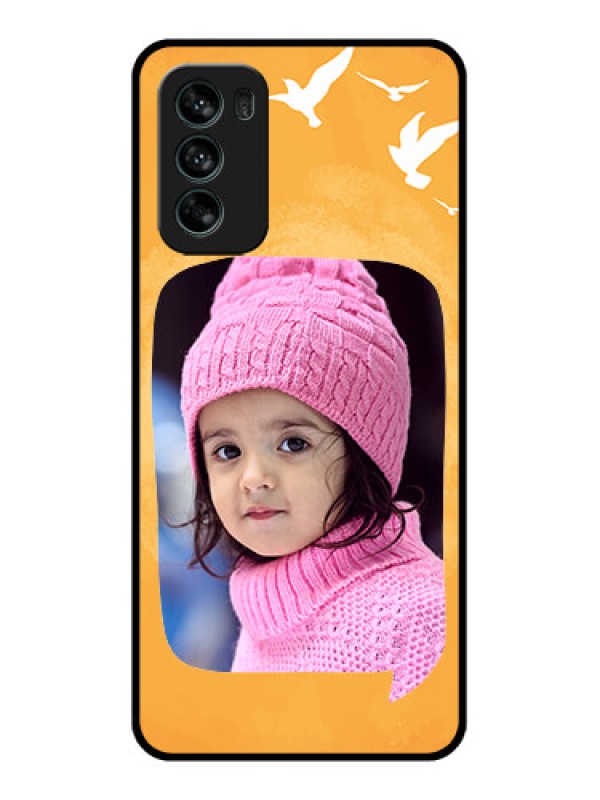 Custom Moto G62 Custom Metal Phone CaseWater Color Design With Bird Icons