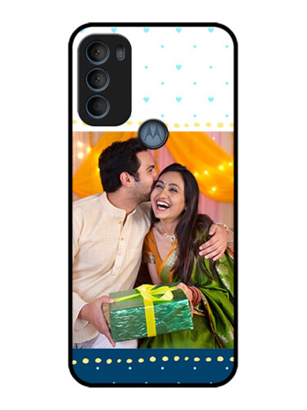 Custom Moto G71 5G Custom Metal Phone CaseWhite And Blue Abstract Design