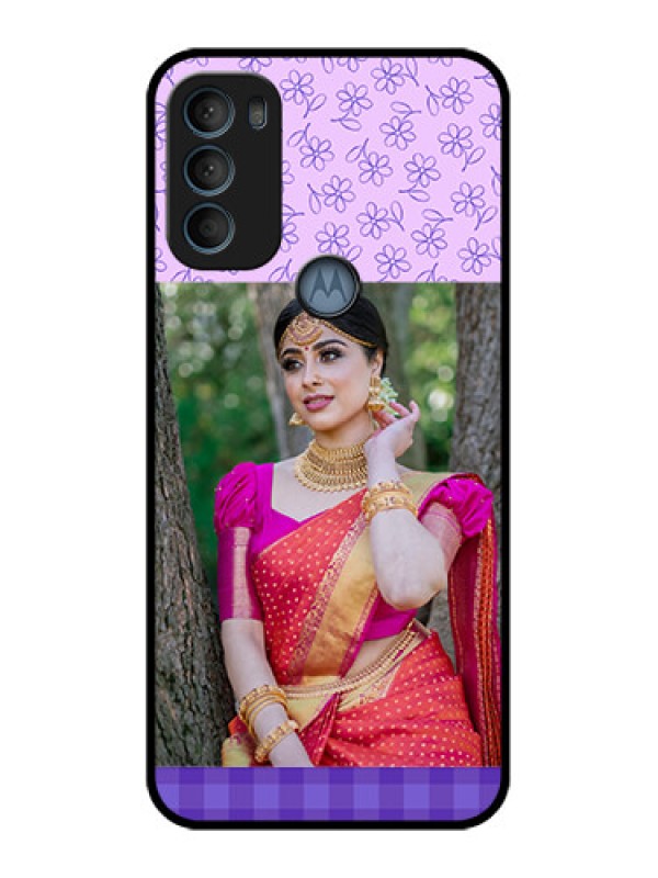 Custom Moto G71 5G Custom Metal Phone CasePurple Floral Design