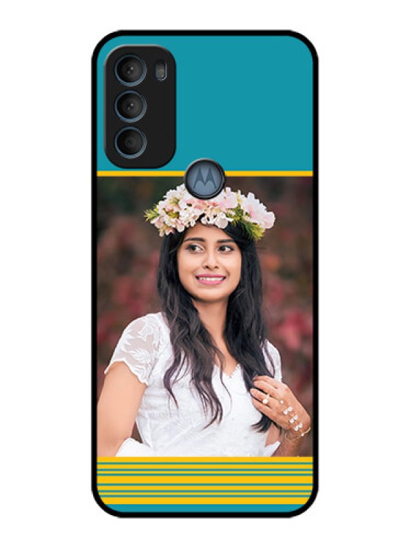 Custom Moto G71 5G Custom Metal Phone CaseYellow and Blue Design