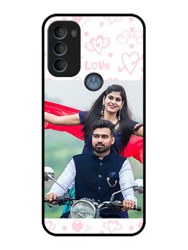Custom Moto G71 5G Custom Metal Phone CasePink Flying Heart Design