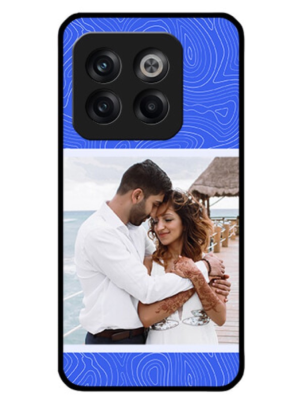 Custom OnePlus 10T 5G Custom Metal Phone CaseCurved Line Art With Blue And White Design
