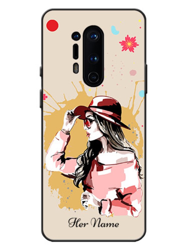 Custom OnePlus 8 Pro Custom Metal Phone Case - Women With Pink Hat Design