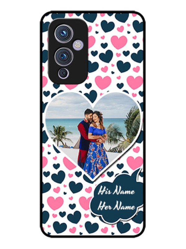 Custom OnePlus 9 5G Custom Metal Phone CasePink and Blue Heart Design