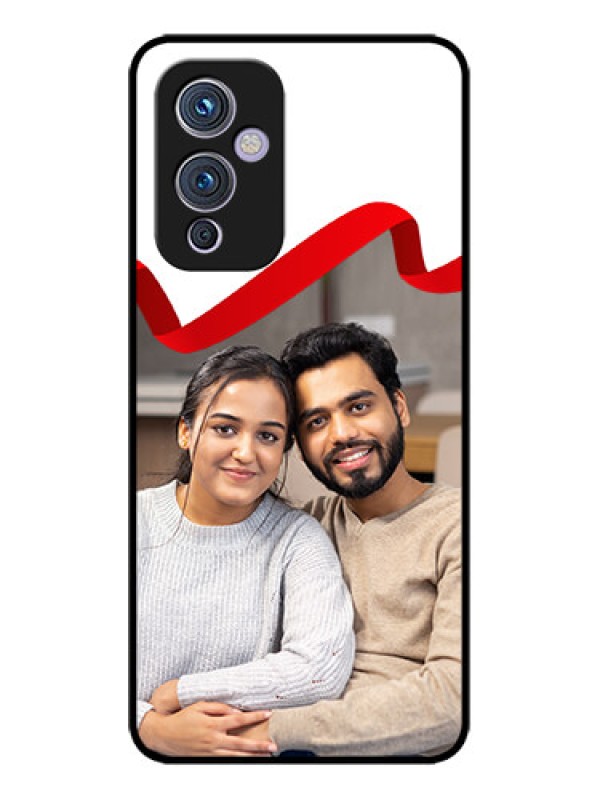 Custom OnePlus 9 5G Custom Metal Phone CaseRed Ribbon Frame Design