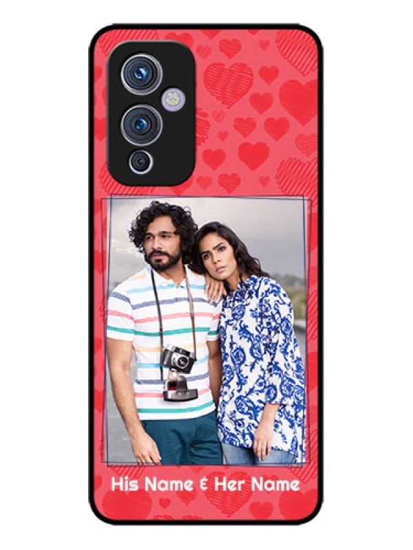 Custom OnePlus 9 5G Custom Metal Phone CaseWith Red Heart Symbols Design