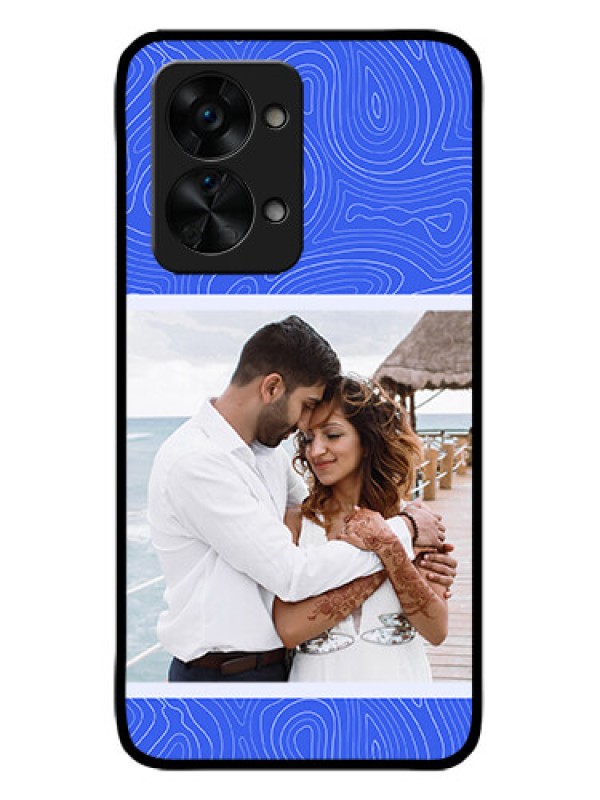 Custom OnePlus Nord 2T 5G Custom Metal Phone CaseCurved Line Art With Blue And White Design