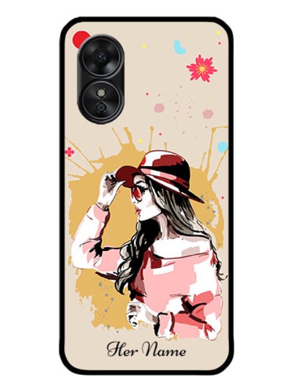 Custom Oppo A17 Custom Metal Phone CaseWomen With Pink Hat Design