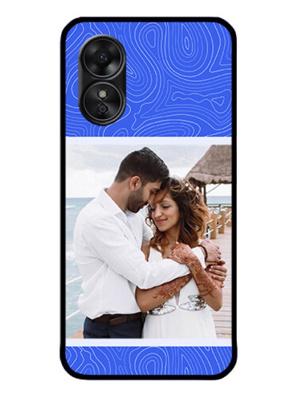 Custom Oppo A17 Custom Metal Phone CaseCurved Line Art With Blue And White Design