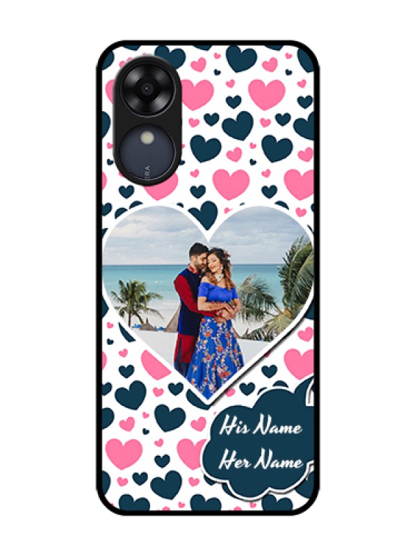 Custom Oppo A17k Custom Metal Phone Case - Pink and Blue Heart Design