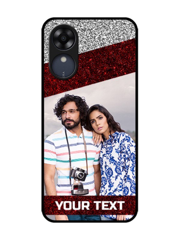 Custom Oppo A17k Custom Metal Phone Case - Image Holder With Glitter Strip Design