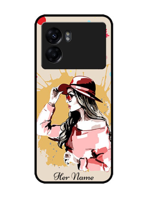 Custom Oppo K10 5G Custom Metal Phone Case - Women With Pink Hat Design