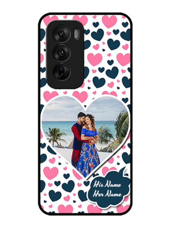 Custom Oppo Reno 12 5G Custom Metal Phone CasePink and Blue Heart Design