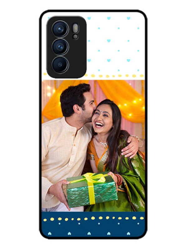 Custom Oppo Reno 6 5G Custom Metal Phone CaseWhite And Blue Abstract Design