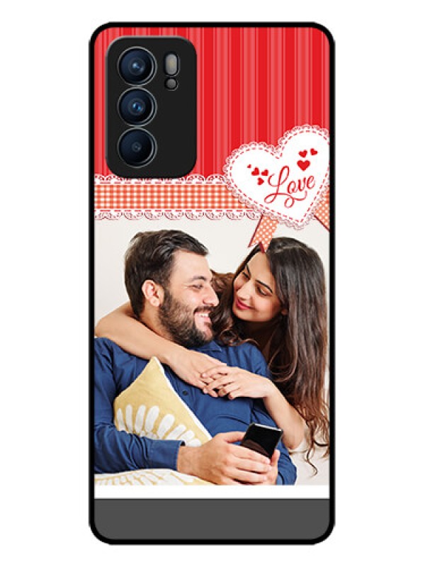 Custom Oppo Reno 6 5G Custom Metal Phone CaseRed Love Pattern Design