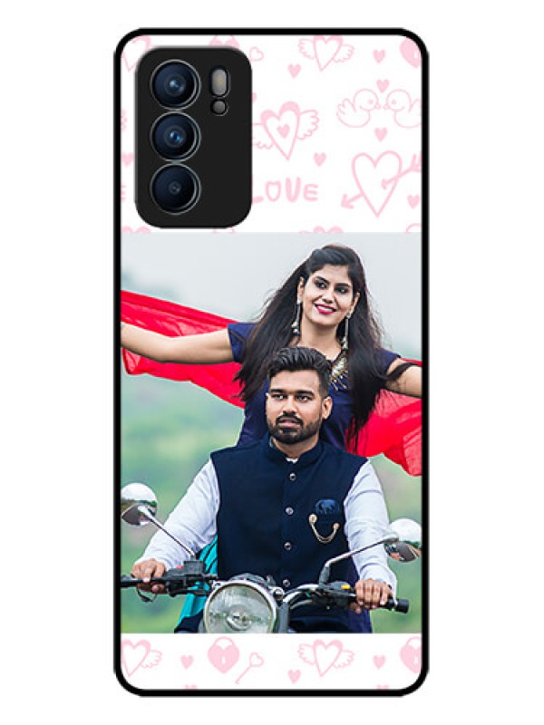 Custom Oppo Reno 6 5G Custom Metal Phone CasePink Flying Heart Design