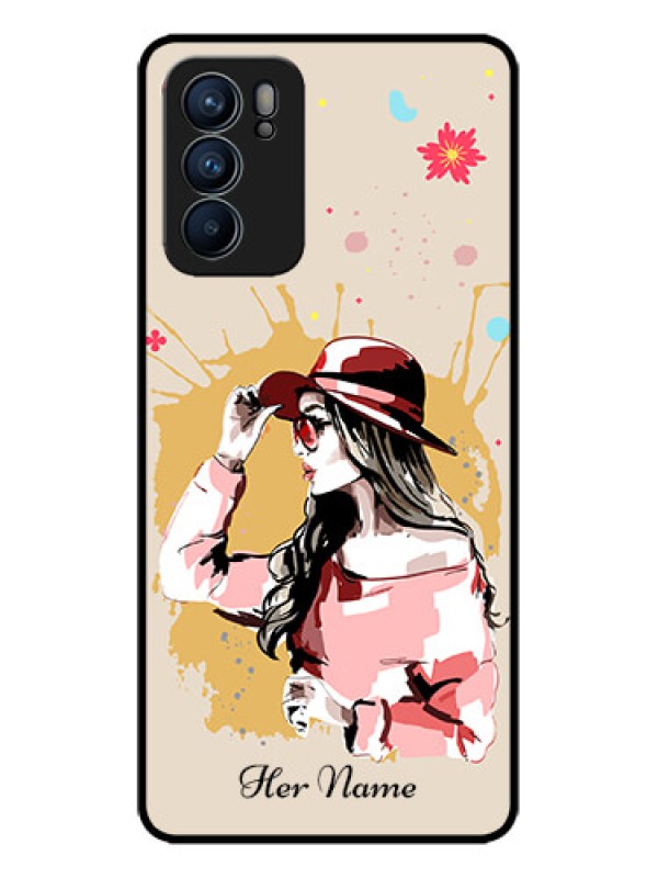 Custom Oppo Reno 6 5G Custom Metal Phone CaseWomen With Pink Hat Design