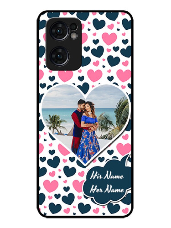 Custom Oppo Reno 7 5G Custom Metal Phone CasePink and Blue Heart Design