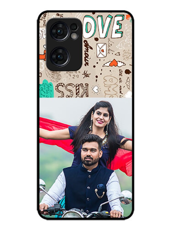Custom Oppo Reno 7 5G Custom Metal Phone CaseLove Doodle Pattern