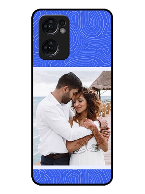 Custom Oppo Reno 7 5G Custom Metal Phone CaseCurved Line Art With Blue And White Design
