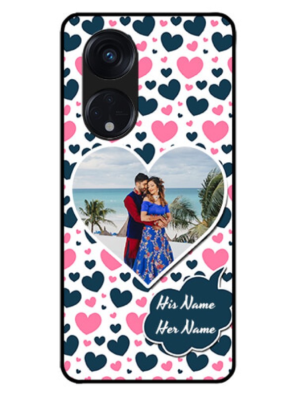 Custom Oppo Reno 8T 5G Custom Metal Phone CasePink and Blue Heart Design