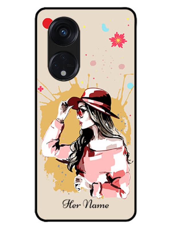 Custom Oppo Reno 8T 5G Custom Metal Phone CaseWomen With Pink Hat Design