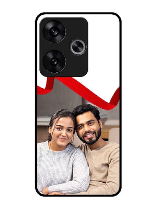 Custom Poco F6 5G Custom Metal Phone CaseRed Ribbon Frame Design