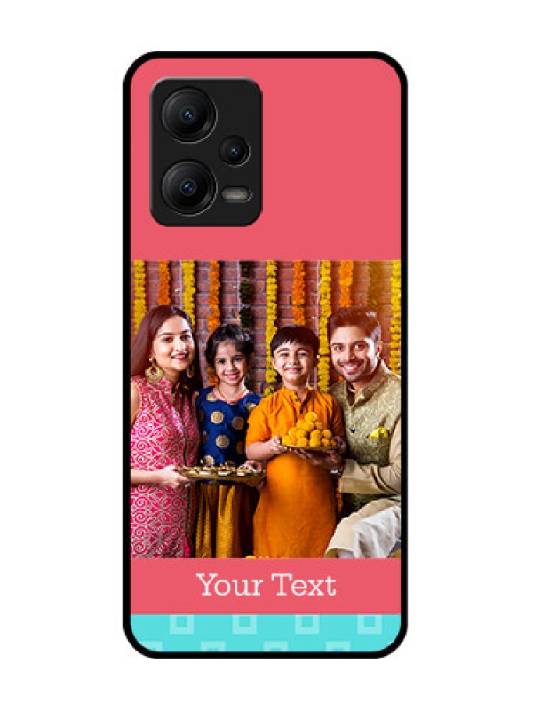 Custom Poco X5 5G Custom Metal Phone CasePeach and Blue Color Design