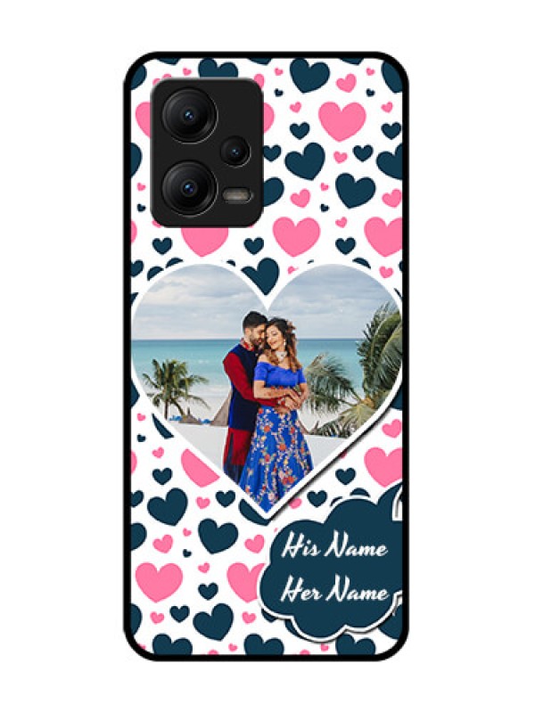 Custom Poco X5 5G Custom Metal Phone CasePink and Blue Heart Design