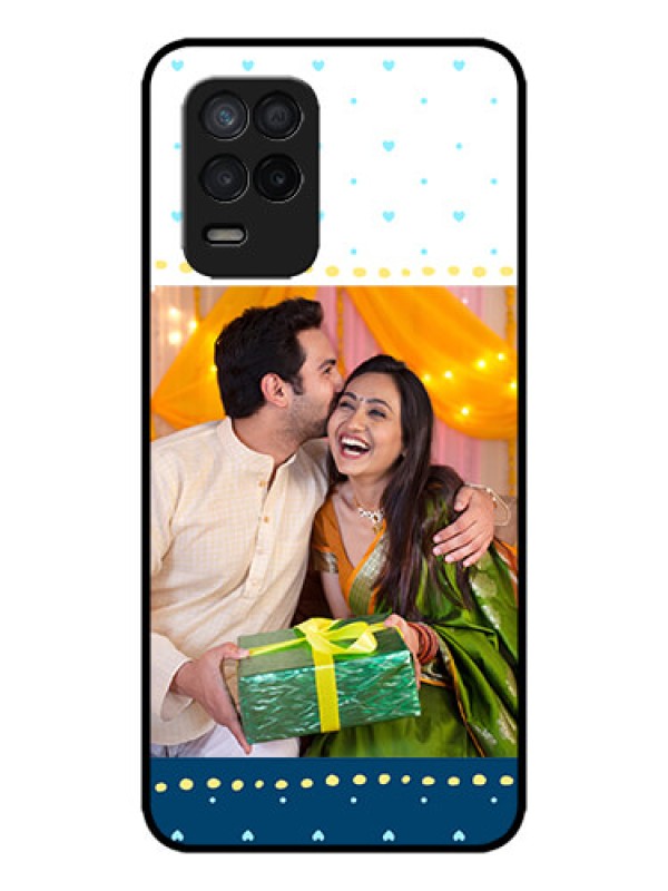 Custom Realme 8 5G Custom Metal Phone Case - White And Blue Abstract Design