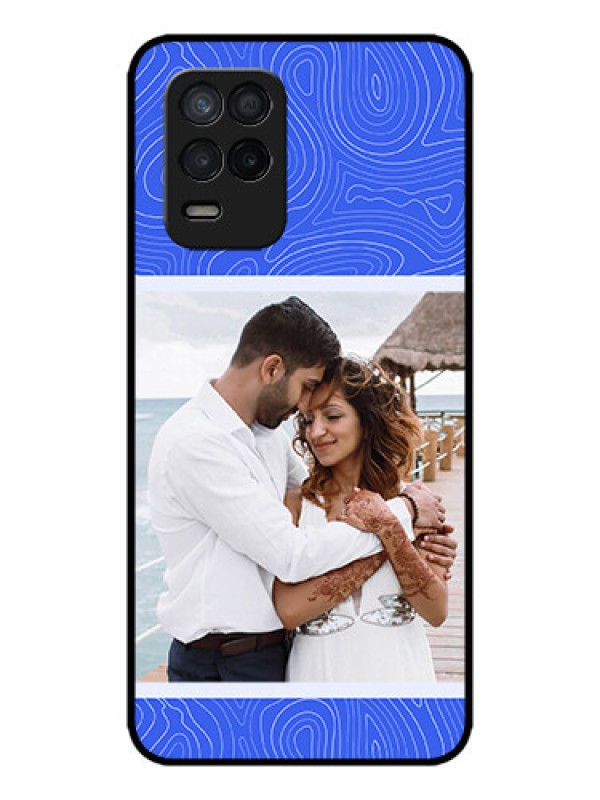 Custom Realme 8 5G Custom Metal Phone Case - Curved Line Art With Blue And White Design