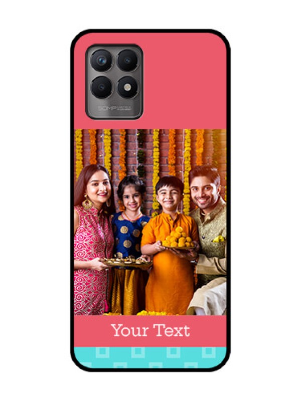 Custom Realme 8i Custom Metal Phone Case - Peach and Blue Color Design