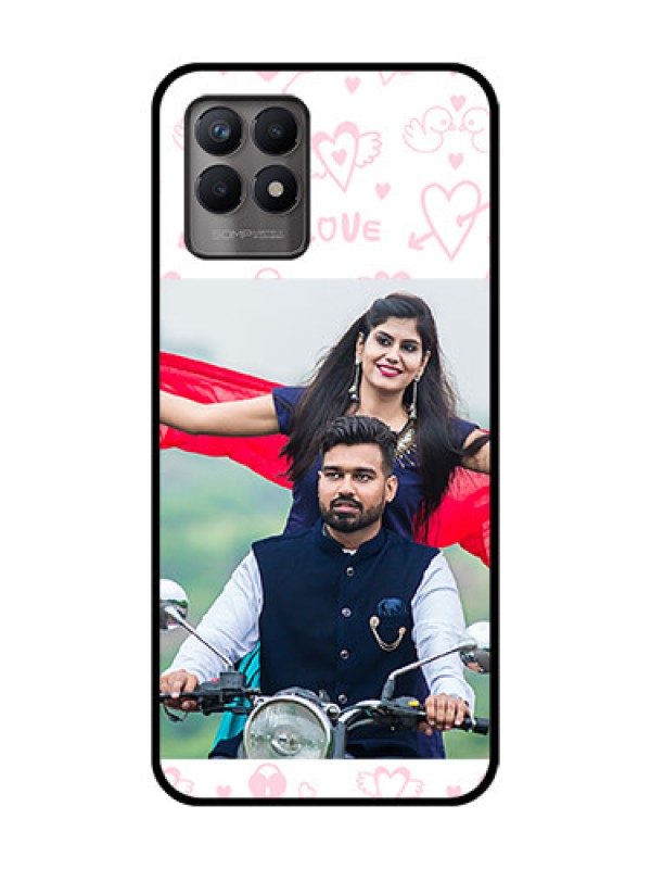 Custom Realme 8i Custom Metal Phone Case - Pink Flying Heart Design