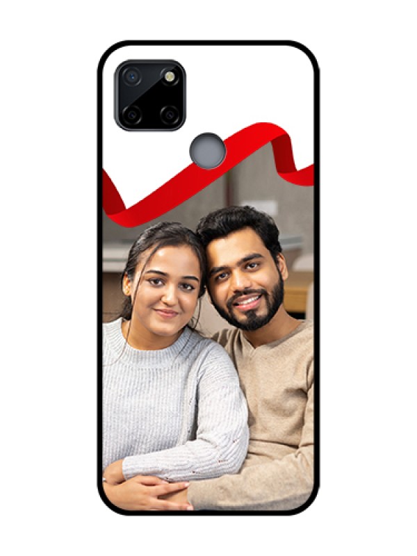 Custom Realme C12 Custom Metal Phone Case - Red Ribbon Frame Design