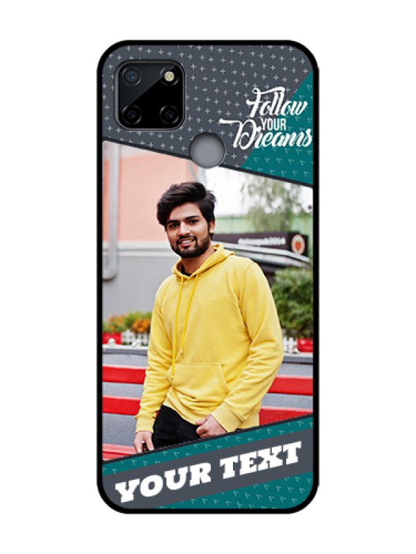 Custom Realme C12 Custom Metal Phone Case - Background Pattern Design With Quote