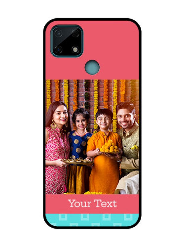 Custom Realme C25 Custom Metal Phone Case - Peach and Blue Color Design