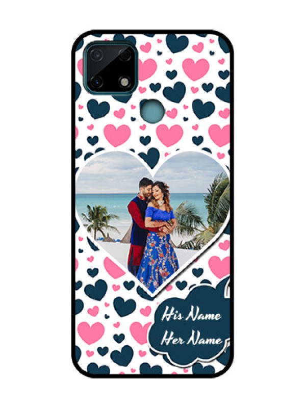Custom Realme C25 Custom Metal Phone Case - Pink and Blue Heart Design