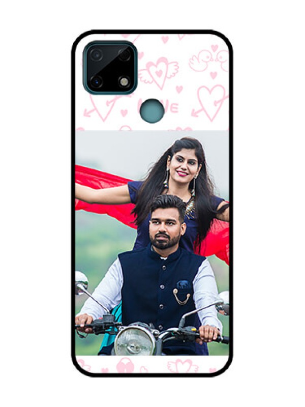 Custom Realme C25 Custom Metal Phone Case - Pink Flying Heart Design