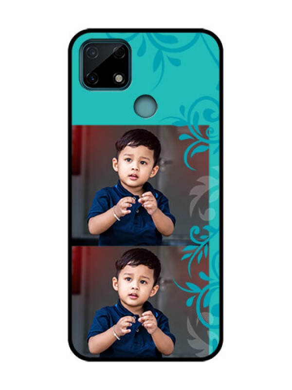 Custom Realme C25 Custom Metal Phone Case - With Photo And Green Floral Design