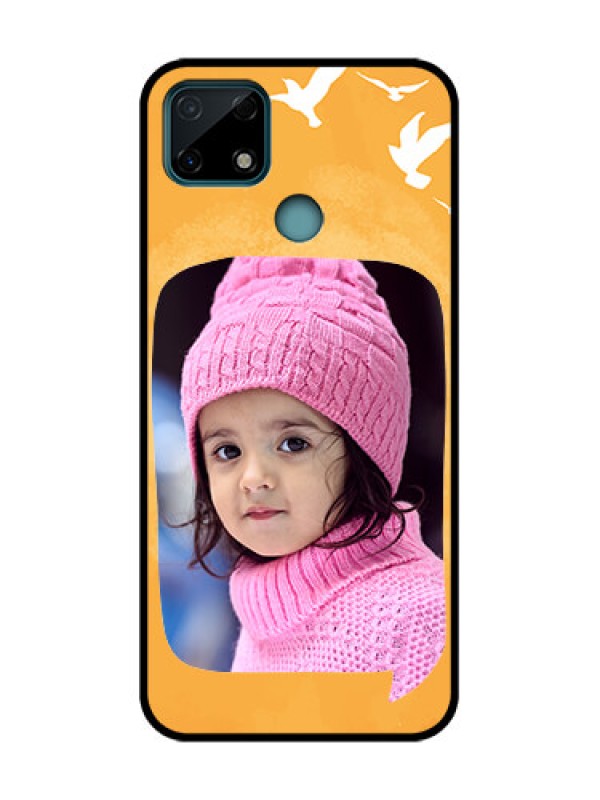 Custom Realme C25 Custom Metal Phone Case - Water Color Design With Bird Icons