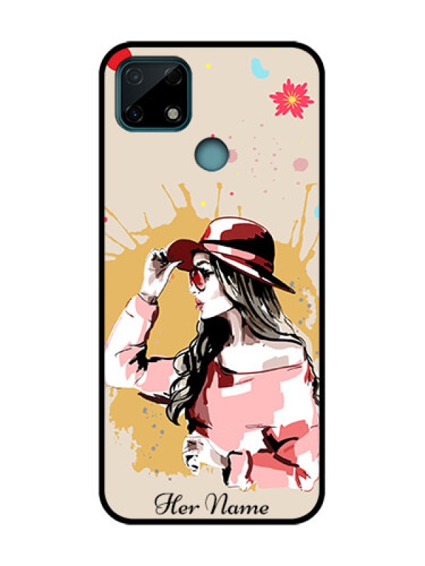 Custom Realme C25 Custom Metal Phone Case - Women With Pink Hat Design